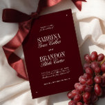 Elegant Modern Burgundy & Ivory Formal Wedding Invitation<br><div class="desc">Make a bold and timeless statement with this elegant maroon wedding invitation. Designed with a deep wine-red background and refined serif paired with graceful script typography, this template is perfect for formal weddings, evening receptions, or vineyard celebrations. The rich burgundy and ivory color palette creates a sophisticated atmosphere, while the...</div>