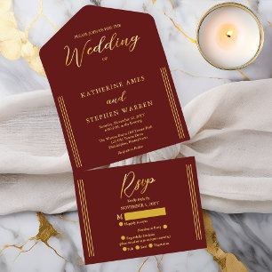Elegant Modern Burgundy Minimalist Wedding All In One Invitation