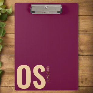 Elegant Modern Burgundy Monogram Initial Script Clipboard