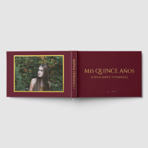 Elegant Modern Burgundy Photo Quinceañera Guest Book