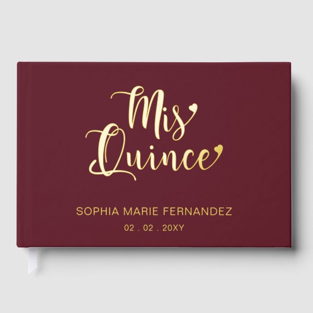 Elegant Modern Burgundy Quinceañera Guest Book (Front)