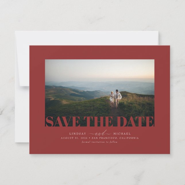 Elegant Modern Burgundy Red Save the Date Photo (Front)