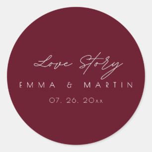Elegant & modern Burgundy Script Wedding Classic Round Sticker