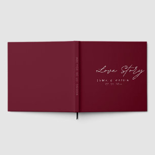 Elegant & modern Burgundy Script  Wedding Guest Book