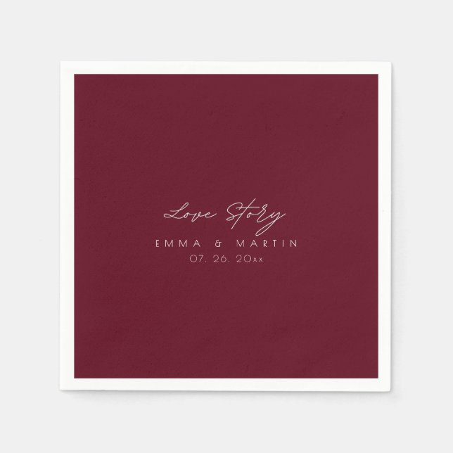 Elegant & modern Burgundy Script  Wedding Napkin (Front)