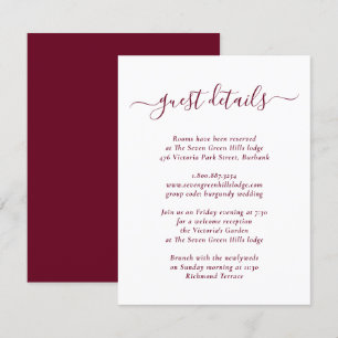 Elegant Modern Burgundy Wedding Details Enclosure Card