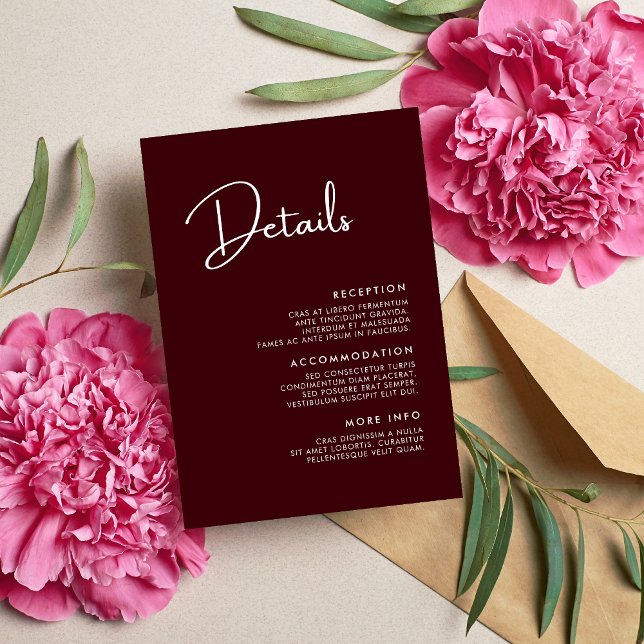 Elegant & Modern Burgundy Wedding Details Enclosure Card (Creator Uploaded)