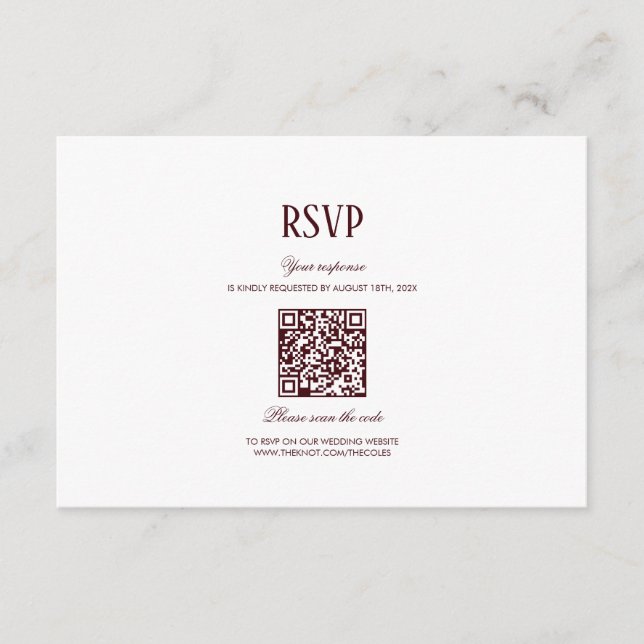 Elegant Modern Burgundy Wedding QR Code RSVP Enclosure Card (Front)