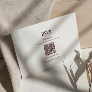Elegant Modern Burgundy Wedding QR Code RSVP Enclosure Card