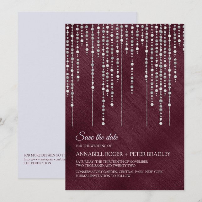 Elegant Modern Burgundy Wedding Save The Date Invi Invitation (Front/Back)