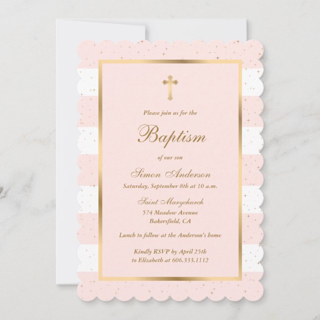 Elegant Modern Bush Pink Gold Baptism Invitation (Front)