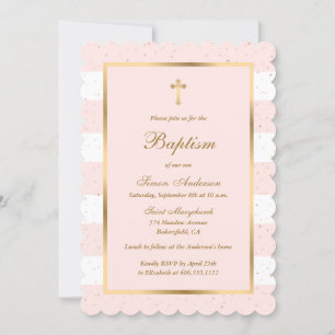 Elegant Modern Bush Pink Gold Baptism Invitation