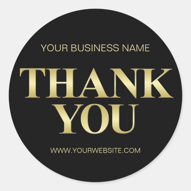Elegant Modern Business Black Gold THANK YOU Classic Round Sticker (Front)