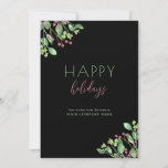 Elegant modern business corporate black holiday card<br><div class="desc">Modern trendy minimalist red green winter holiday business corporate custom text greeting card template featuring Happy Holidays typography script lettering and botanical greenery with seasonal red berries.            Personalise it with your text and signature on both sides to send your greetings and thanks to your business partners and customers!</div>