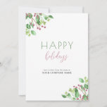 Elegant modern business corporate holiday card<br><div class="desc">Modern trendy minimalist red green winter holiday business corporate custom text greeting card template featuring Happy Holidays typography script lettering and botanical greenery with seasonal red berries.            Personalise it with your text and signature on both sides to send your greetings and thanks to your business partners and customers!</div>