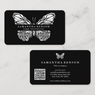 Elegant Modern Butterfly black gold QR code script Business Card