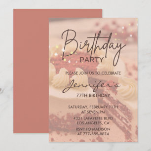 Elegant Modern Cake Sparkle 77th birthday Invitation