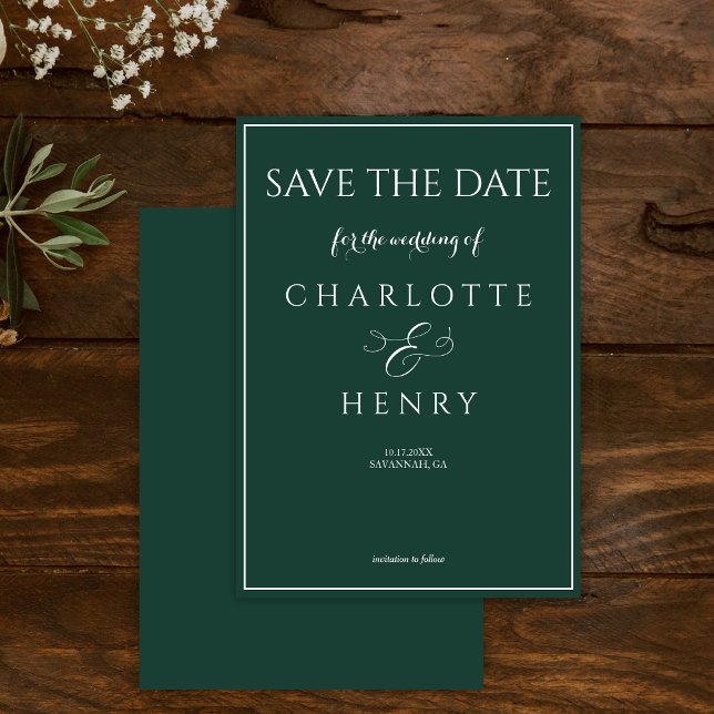 Elegant Modern Callighraphy Script Emerald Green Save The Date (Creator Uploaded)