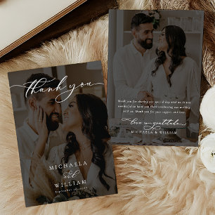 Elegant Modern Calligraphy 2-Photo Wedding Thank You Card
