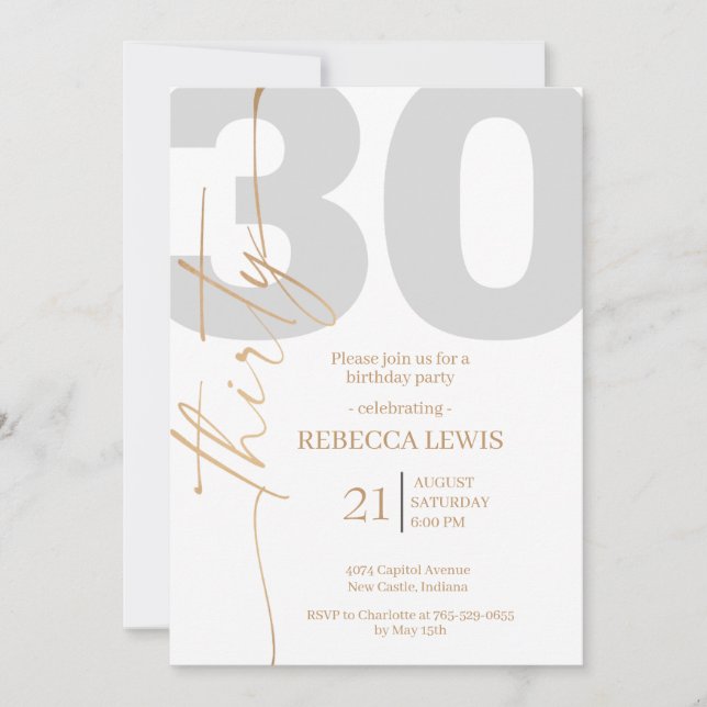 Elegant Modern Calligraphy 30 Adult Birthday Invitation (Front)