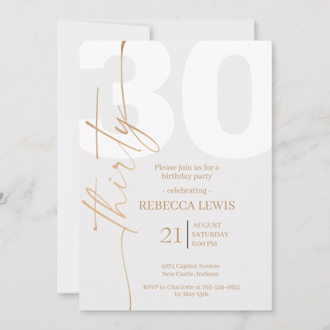 Elegant Modern Calligraphy 30 Adult Birthday Invitation (Front)