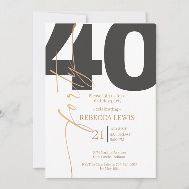 Elegant Modern Calligraphy 40th Adult Birthday Invitation (Front)