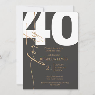 Elegant Modern Calligraphy 40th Adult Birthday Invitation