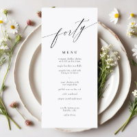 Elegant Modern Calligraphy 40th Birthday Menu