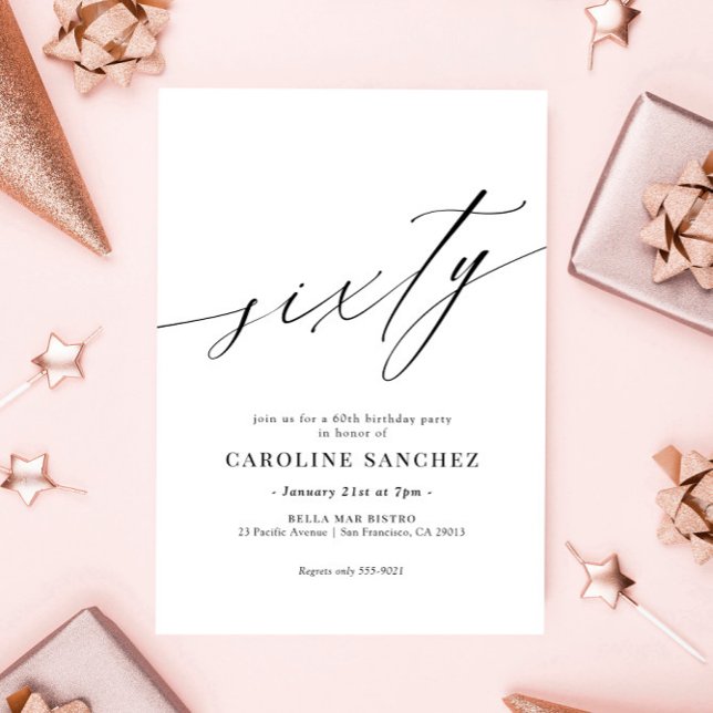 Elegant Modern Calligraphy 60th Birthday Invitation (Creator Uploaded)