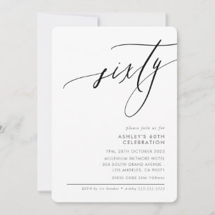 ELEGANT modern Calligraphy 60th party black white Invitation