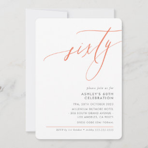ELEGANT modern Calligraphy 60th party coral Invitation
