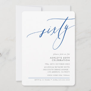 ELEGANT modern Calligraphy 60th party royal blue Invitation