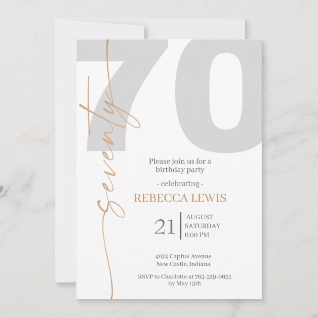 Elegant Modern Calligraphy 70th Adult Birthday Invitation (Front)