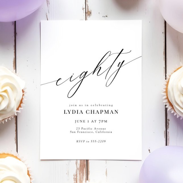 Elegant Modern Calligraphy 80th Birthday Party Invitation (Creator Uploaded)