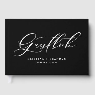 Elegant Modern Calligraphy Black and White Wedding Guest Book