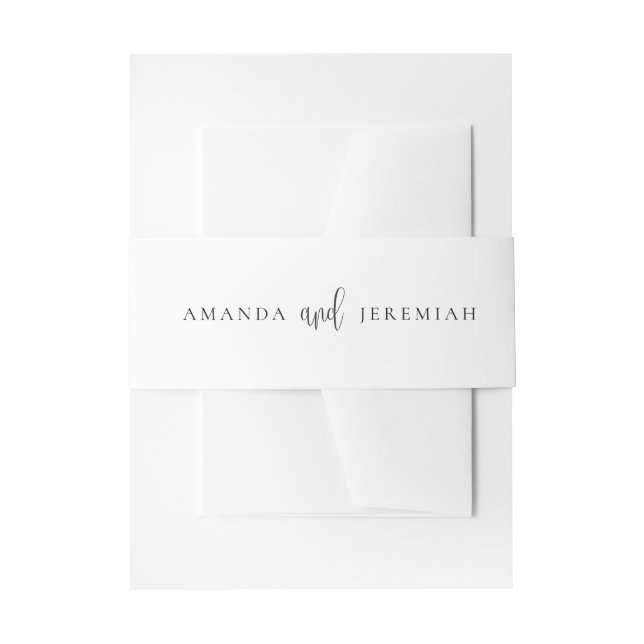 Elegant Modern Calligraphy Black and White Wedding Invitation Belly Band (Front Example)