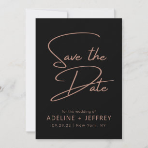 Elegant Modern Calligraphy Black Rose Gold Wedding Save The Date