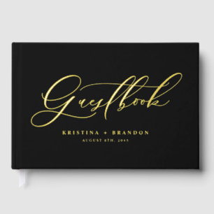 Elegant Modern Calligraphy Black Wedding Guest Book