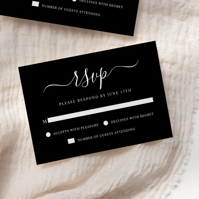 Elegant Modern Calligraphy Black & White Wedding RSVP Card (Creator Uploaded)