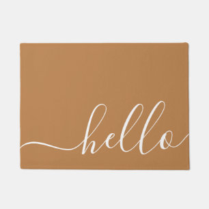 Elegant modern calligraphy brown & white hello doormat