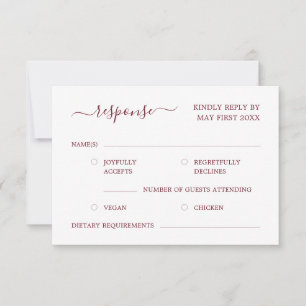 Elegant Modern Calligraphy Burgundy Red Wedding RSVP Card