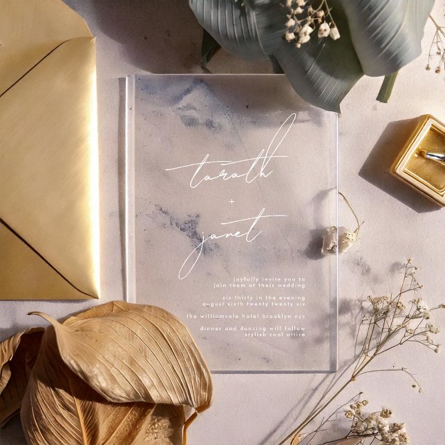 Elegant Modern Calligraphy Creamy Wedding Acrylic Invitations (Creator Uploaded)