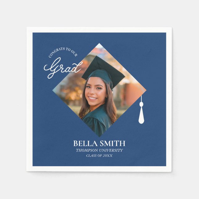 Elegant Modern Calligraphy Custom Graduation Photo Napkin (Front)