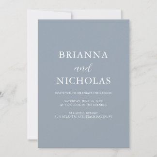 Elegant Modern Calligraphy Dusty Blue Wedding Invitation