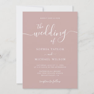 Elegant Modern Calligraphy Dusty Rose Wedding Invitation