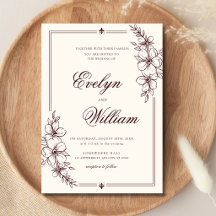 Elegant Modern Calligraphy Floral Burgundy Wedding