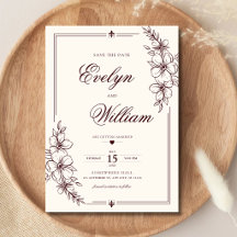 Elegant Modern Calligraphy Floral Burgundy Wedding