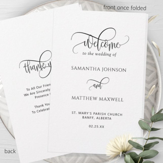 Elegant, Modern Calligraphy Folded Wedding Program (Creator Uploaded)