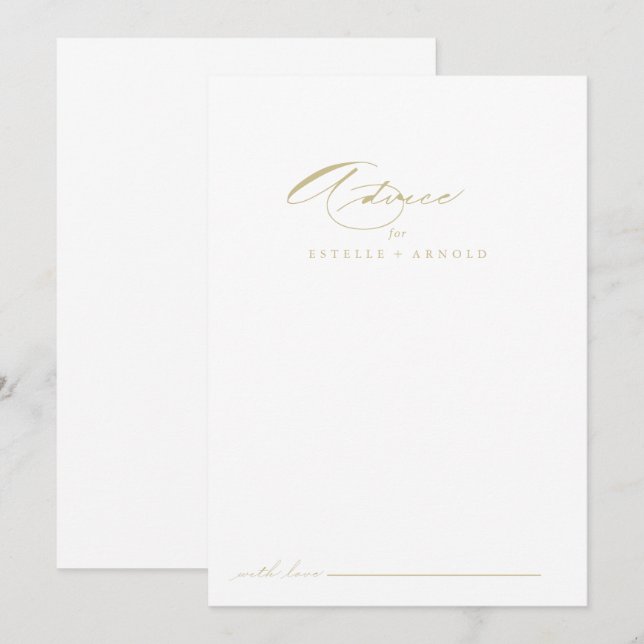 Elegant Modern Calligraphy Gold Wedding  Advice Card (Front/Back)