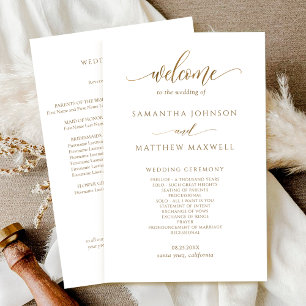 Elegant Modern Calligraphy Gold Wedding Program